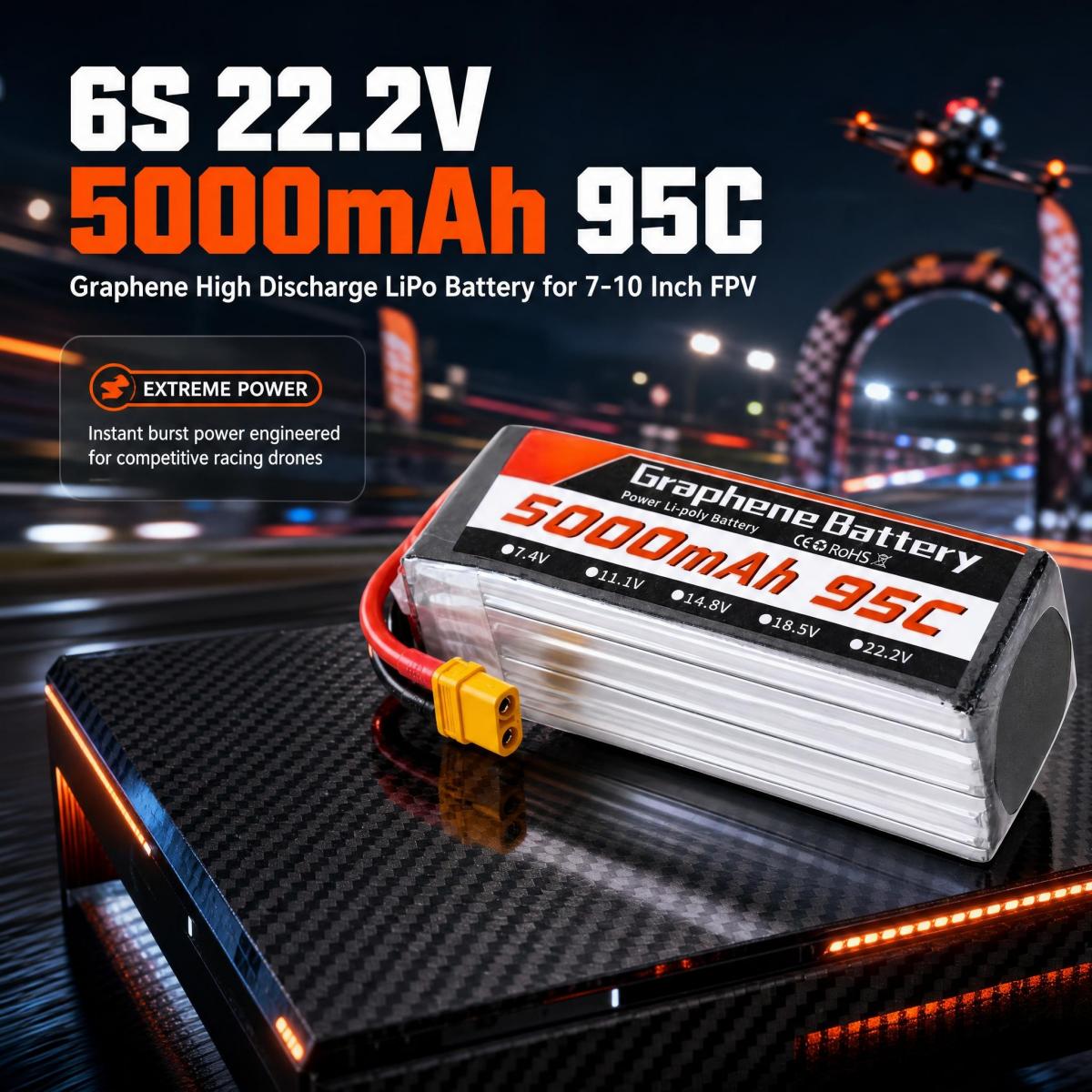 6S Lipo Battery 22.2V 5000Mah - Batería LiPo de Grafeno para Dron